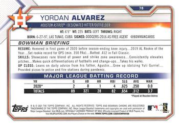 2021 Bowman - Yellow #78 Yordan Alvarez Back