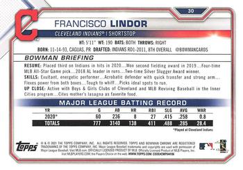 2021 Bowman - Gold #30 Francisco Lindor Back