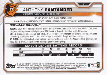 2021 Bowman - Orange #3 Anthony Santander Back