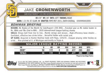 2021 Bowman - Orange #45 Jake Cronenworth Back