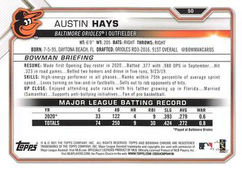 2021 Bowman - Orange #50 Austin Hays Back