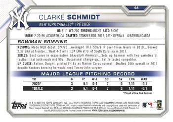 2021 Bowman - Orange #98 Clarke Schmidt Back