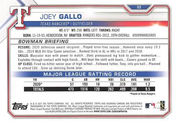 2021 Bowman - Red #32 Joey Gallo Back