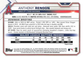 2021 Bowman - Red #93 Anthony Rendon Back