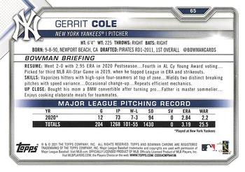 2021 Bowman - Platinum #65 Gerrit Cole Back
