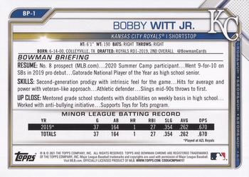 2021 Bowman - Prospects #BP-1 Bobby Witt Jr. Back