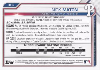 2021 Bowman - Prospects #BP-5 Nick Maton Back