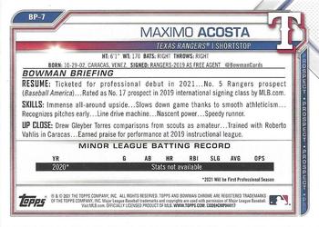2021 Bowman - Prospects #BP-7 Maximo Acosta Back