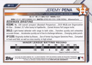 2021 Bowman - Prospects #BP-11 Jeremy Pena Back