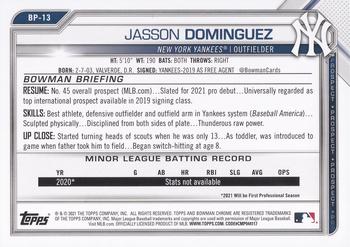 2021 Bowman - Prospects #BP-13 Jasson Dominguez Back