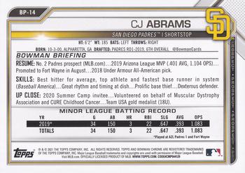 2021 Bowman - Prospects #BP-14 CJ Abrams Back