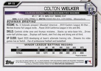 2021 Bowman - Prospects #BP-15 Colton Welker Back