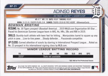 2021 Bowman - Prospects #BP-21 Adinso Reyes Back