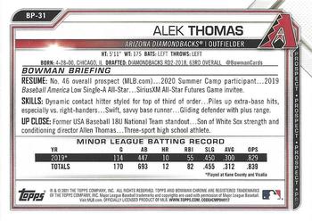 2021 Bowman - Prospects #BP-31 Alek Thomas Back
