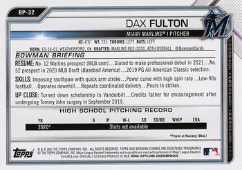 2021 Bowman - Prospects #BP-32 Dax Fulton Back