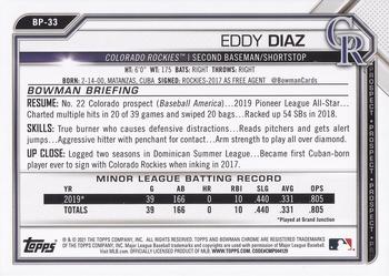 2021 Bowman - Prospects #BP-33 Eddy Diaz Back
