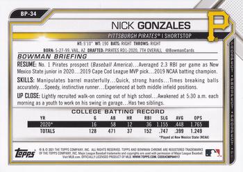 2021 Bowman - Prospects #BP-34 Nick Gonzales Back