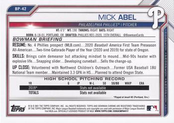 2021 Bowman - Prospects #BP-42 Mick Abel Back