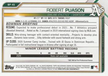 2021 Bowman - Prospects #BP-45 Robert Puason Back