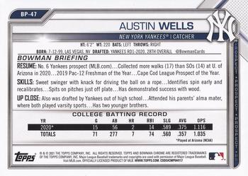 2021 Bowman - Prospects #BP-47 Austin Wells Back