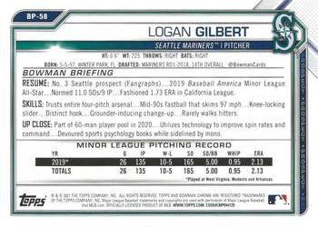 2021 Bowman - Prospects #BP-58 Logan Gilbert Back