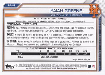 2021 Bowman - Prospects #BP-62 Isaiah Greene Back