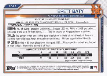 2021 Bowman - Prospects #BP-67 Brett Baty Back