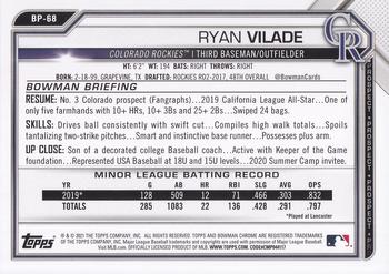 2021 Bowman - Prospects #BP-68 Ryan Vilade Back