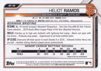 2021 Bowman - Prospects #BP-69 Heliot Ramos Back