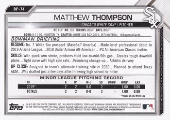 2021 Bowman - Prospects #BP-74 Matthew Thompson Back