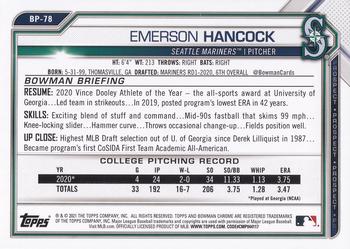 2021 Bowman - Prospects #BP-78 Emerson Hancock Back