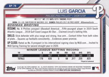 2021 Bowman - Prospects #BP-79 Luis Garcia Back