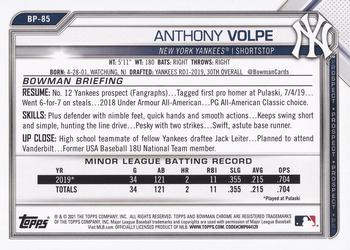 2021 Bowman - Prospects #BP-85 Anthony Volpe Back