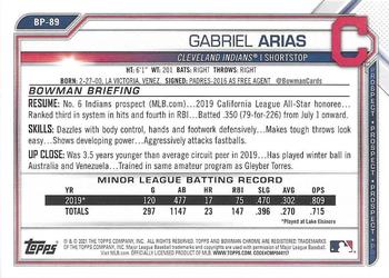2021 Bowman - Prospects #BP-89 Gabriel Arias Back