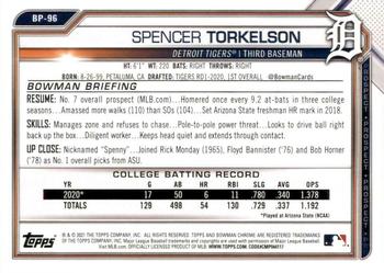 2021 Bowman - Prospects #BP-96 Spencer Torkelson Back