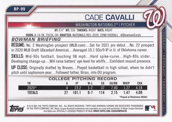 2021 Bowman - Prospects #BP-99 Cade Cavalli Back