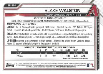 2021 Bowman - Prospects #BP-104 Blake Walston Back