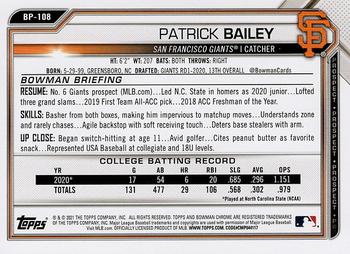2021 Bowman - Prospects #BP-108 Patrick Bailey Back