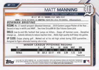 2021 Bowman - Prospects #BP-111 Matt Manning Back