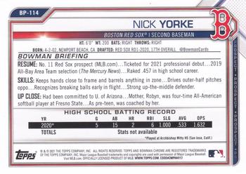 2021 Bowman - Prospects #BP-114 Nick Yorke Back