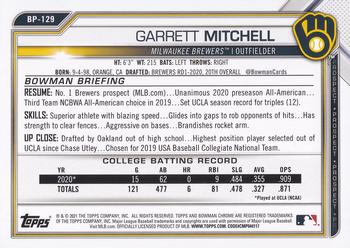 2021 Bowman - Prospects #BP-129 Garrett Mitchell Back