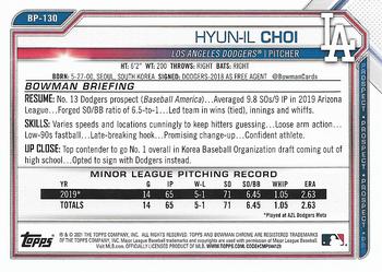 2021 Bowman - Prospects #BP-130 Hyun-il Choi Back