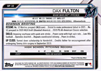 2021 Bowman - Prospects Camo #BP-32 Dax Fulton Back
