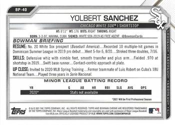 2021 Bowman - Prospects Camo #BP-40 Yolbert Sanchez Back
