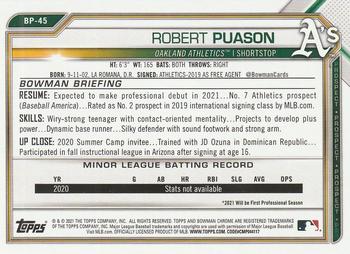 2021 Bowman - Prospects Camo #BP-45 Robert Puason Back