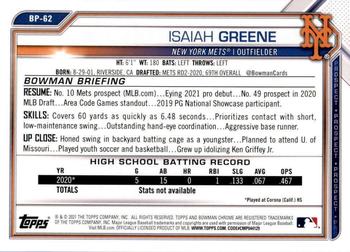 2021 Bowman - Prospects Camo #BP-62 Isaiah Greene Back