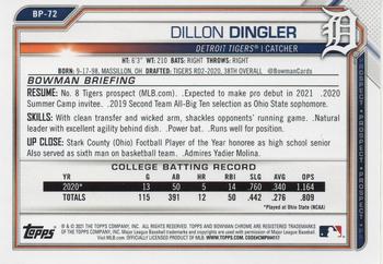 2021 Bowman - Prospects Camo #BP-72 Dillon Dingler Back