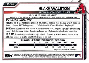 2021 Bowman - Prospects Camo #BP-104 Blake Walston Back