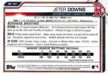 2021 Bowman - Prospects Camo #BP-107 Jeter Downs Back
