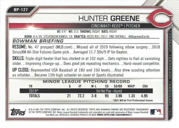 2021 Bowman - Prospects Camo #BP-127 Hunter Greene Back
